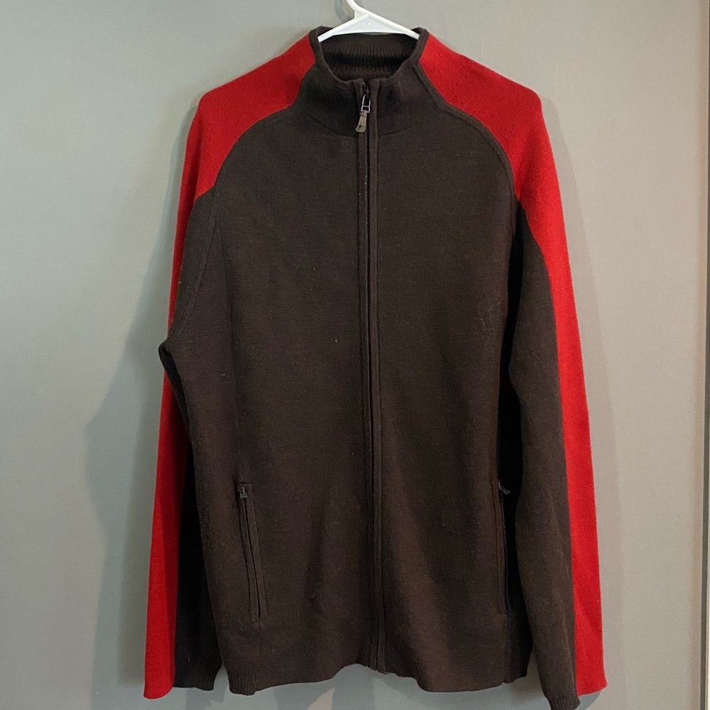 Smartwool Men’s Full Zip Cardigan Jacket Brown/Red 100% Merino Wool | Size L